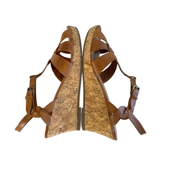 L.L. Bean Womens Cork Wedge Sandals Sz 8M Brown Leather Adjustable Straps Brazil - Picture 10 of 11
